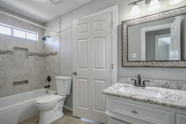 6302 Laver Love Dr, Spring, TX 77379 - bathroom featuring vanity, shower / washtub combination, tile patterned floors, and a textured ceiling