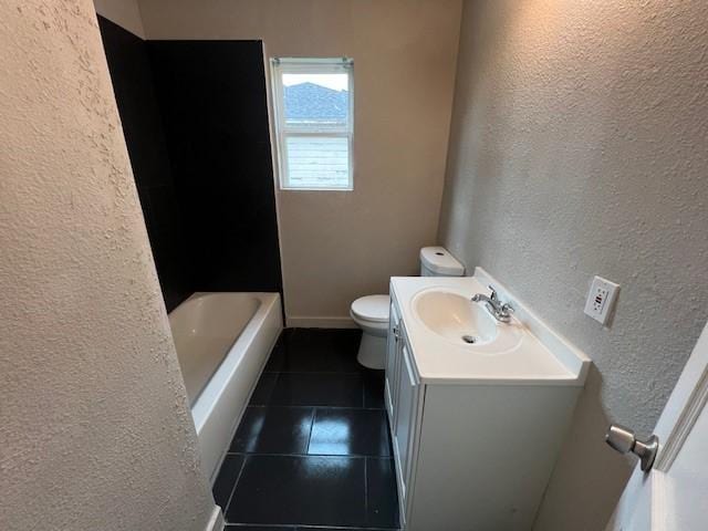 2227 Westway St, Orange, TX 77630 - bathroom with a textured wall, tile patterned flooring, a bathtub, vanity, and a shower