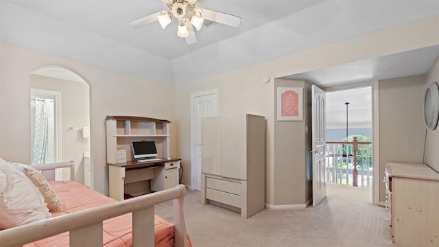 37703 Edgewater Dr, Pinehurst, TX 77362 - bedroom featuring light colored carpet and a ceiling fan