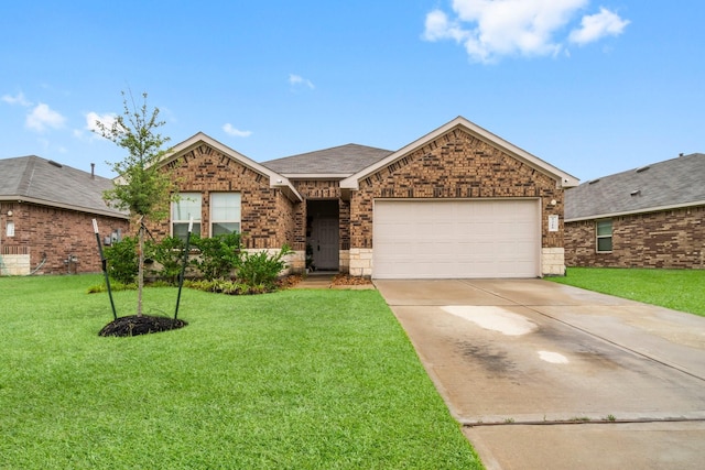 5315 Shady Olive St, Katy, TX 77449 - single story home featuring a garage, driveway, a front yard, and brick siding
