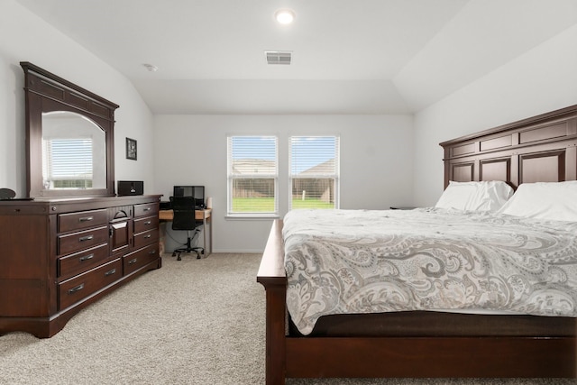 5315 Shady Olive St, Katy, TX 77449 - bedroom featuring lofted ceiling, light carpet, and an office area