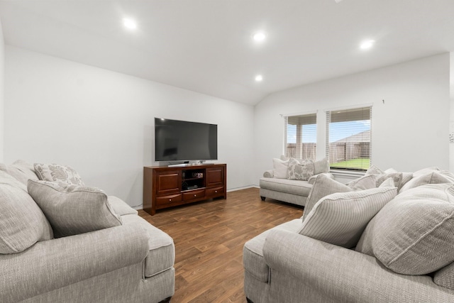 5315 Shady Olive St, Katy, TX 77449 - living area featuring dark wood-type flooring, recessed lighting, and lofted ceiling