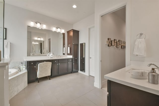 3937 Law St, Houston, TX 77005 - full bathroom with vanity, a garden tub, and tile patterned floors