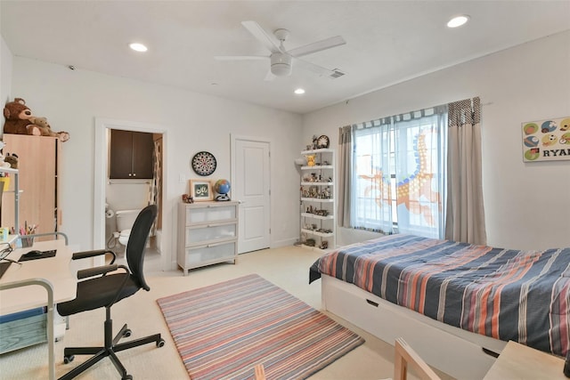 3937 Law St, Houston, TX 77005 - bedroom featuring recessed lighting, light colored carpet, and a ceiling fan
