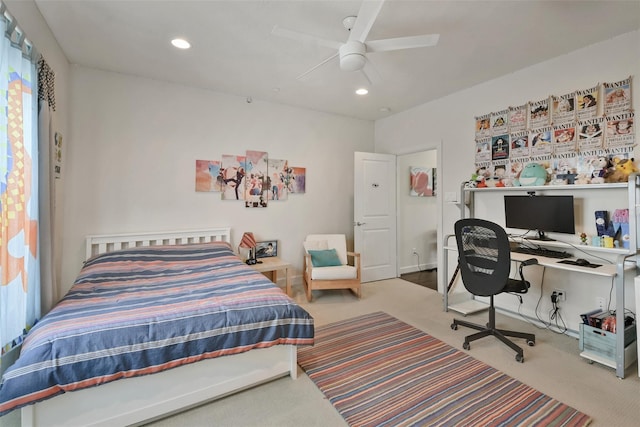 3937 Law St, Houston, TX 77005 - carpeted bedroom with a desk, recessed lighting, ceiling fan, and multiple windows