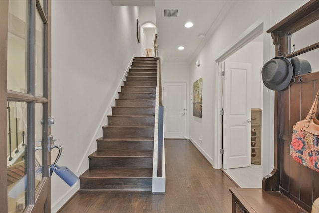 3937 Law St, Houston, TX 77005 - staircase with wood finished floors and recessed lighting