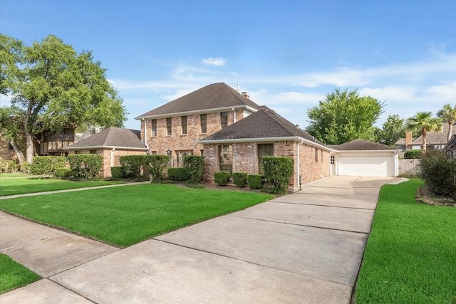 15718 Craighurst Dr, Houston, TX 77059 - view of front of home featuring brick siding, a front lawn, concrete driveway, and a shingled roof