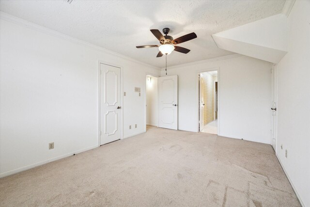15718 Craighurst Dr, Houston, TX 77059 - unfurnished bedroom with carpet floors, crown molding, a textured ceiling, ensuite bath, and a ceiling fan