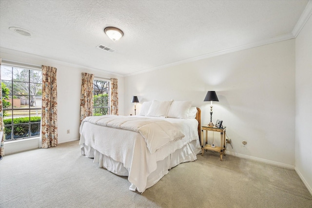 15718 Craighurst Dr, Houston, TX 77059 - carpeted bedroom featuring crown molding and a textured ceiling