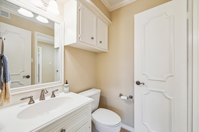 15718 Craighurst Dr, Houston, TX 77059 - half bathroom featuring vanity and ornamental molding
