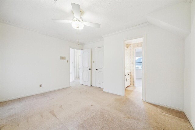 15718 Craighurst Dr, Houston, TX 77059 - unfurnished bedroom with carpet floors, crown molding, connected bathroom, and ceiling fan