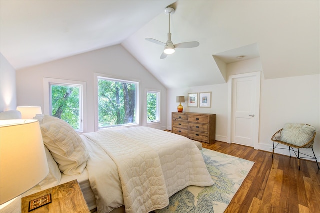1121 Lashbrook Dr, Houston, TX 77077 - bedroom featuring vaulted ceiling, wood finished floors, and ceiling fan