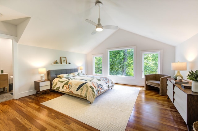 1121 Lashbrook Dr, Houston, TX 77077 - bedroom featuring vaulted ceiling, wood finished floors, ceiling fan, and ensuite bath