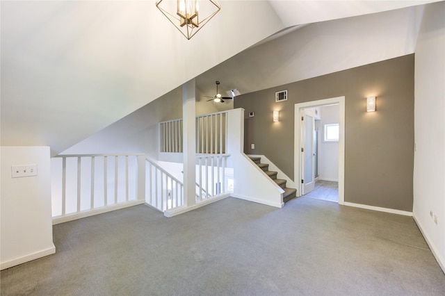 1121 Lashbrook Dr, Houston, TX 77077 - bonus room with carpet flooring, ceiling fan, and high vaulted ceiling