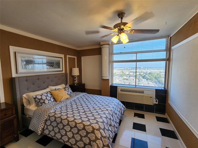 7510 Hornwood Dr Unit 1606, Houston, TX 77036 - tiled bedroom featuring a wall mounted AC and ceiling fan