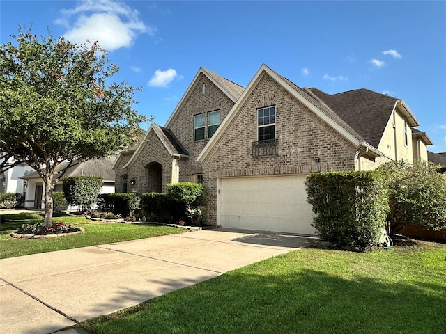 28423 Tanner Crossing Ln, Katy, TX 77494 - traditional-style house featuring driveway, a front yard, brick siding, and a garage