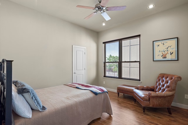 5122 Lillian St, Houston, TX 77007 - bedroom featuring wood finished floors, recessed lighting, and a ceiling fan