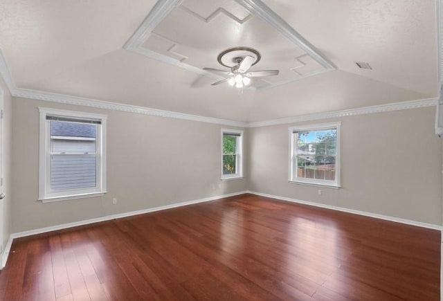 9110 Memorial Creek Dr, Spring, TX 77379 - empty room with wood finished floors, ceiling fan, and vaulted ceiling