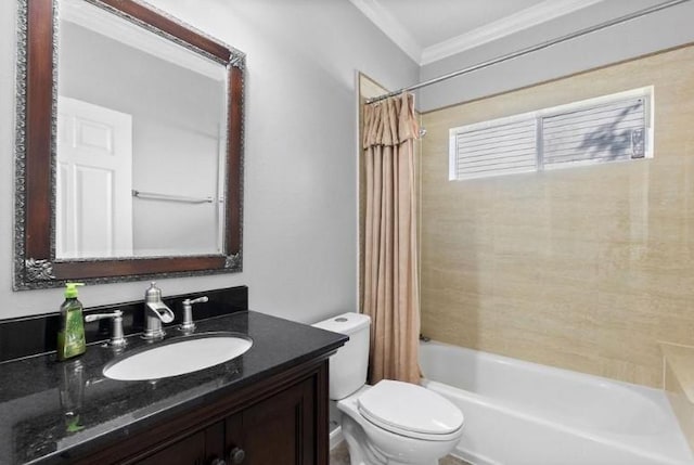9110 Memorial Creek Dr, Spring, TX 77379 - full bathroom featuring ornamental molding, vanity, and shower / tub combo