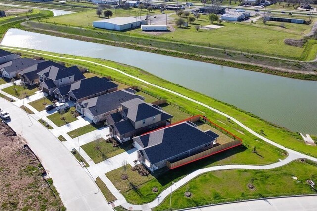 1202 Oak Barrel Run, Richmond, TX 77406 - aerial perspective of suburban area with a large body of water and property boundaries highlighted