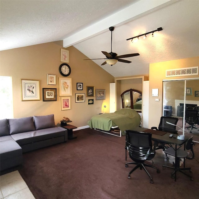 2011 Spenwick Dr Unit 220, Houston, TX 77055 - carpeted bedroom with a textured ceiling, a closet, and a ceiling fan