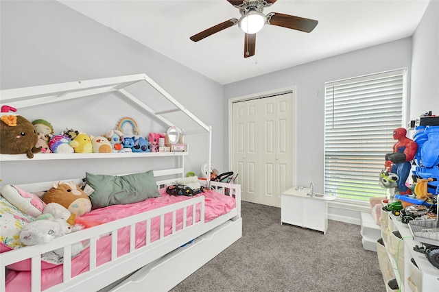 4358 Wildacres Dr, Houston, TX 77072 - bedroom with carpet, a ceiling fan, and a closet