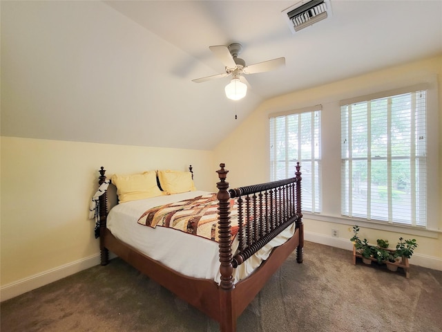 1406 Key St, Brenham, TX 77833 - carpeted bedroom with lofted ceiling and ceiling fan