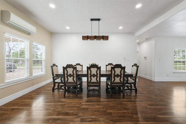 43919 Austin Branch Rd, Hempstead, TX 77445 - dining room with a wall mounted AC, recessed lighting, and dark wood finished floors