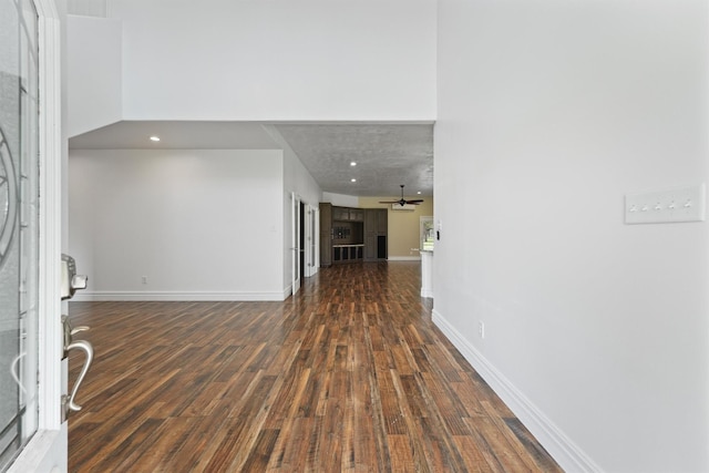 43919 Austin Branch Rd, Hempstead, TX 77445 - entryway with dark wood-type flooring, a ceiling fan, recessed lighting, and a high ceiling