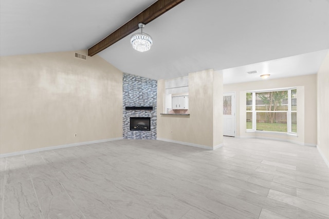 9403 Rentur Dr, Houston, TX 77031 - unfurnished living room with a stone fireplace and a chandelier