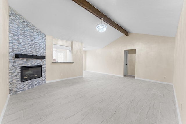 9403 Rentur Dr, Houston, TX 77031 - unfurnished living room featuring a large fireplace and a chandelier