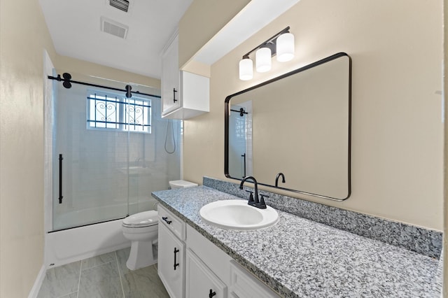9403 Rentur Dr, Houston, TX 77031 - bathroom featuring vanity, enclosed tub / shower combo, and marble finish flooring