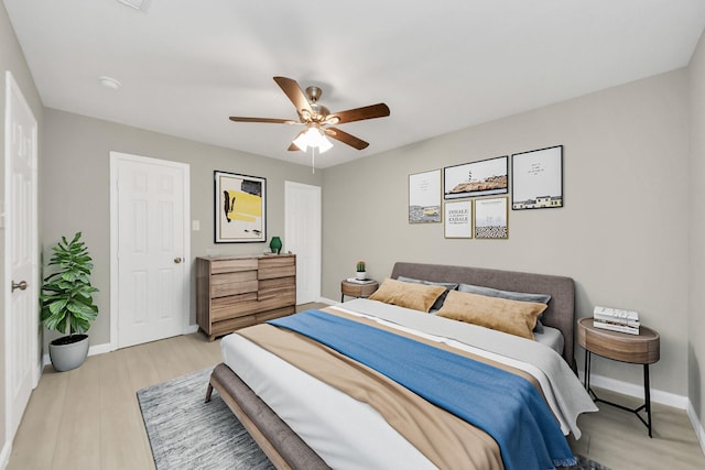 5722 Beldart St, Houston, TX 77033 - bedroom with light wood-style flooring and ceiling fan