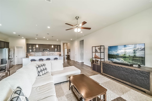 1638 Dominion Heights Ln, Katy, TX 77423 - living area featuring ceiling fan, recessed lighting, and wood finished floors
