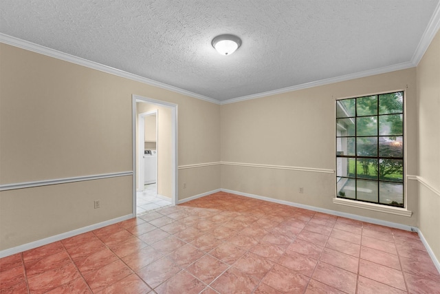 4327 Long Glen Dr, Houston, TX 77339 - empty room with a textured ceiling, crown molding, light tile patterned floors, and washer / dryer