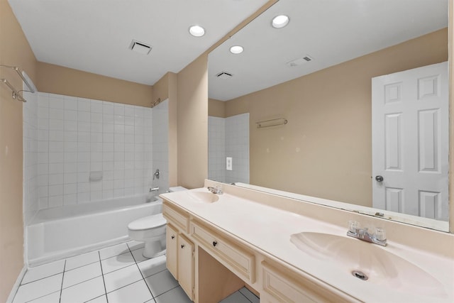 4327 Long Glen Dr, Houston, TX 77339 - full bath with tile patterned flooring, double vanity, bathing tub / shower combination, and recessed lighting