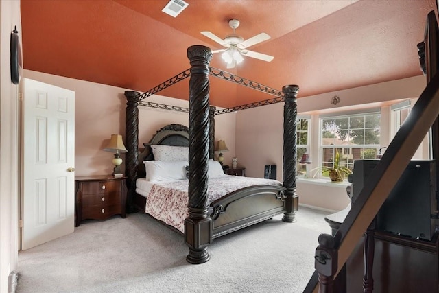 10819 Belle Haven Dr, Houston, TX 77065 - carpeted bedroom featuring vaulted ceiling and a ceiling fan