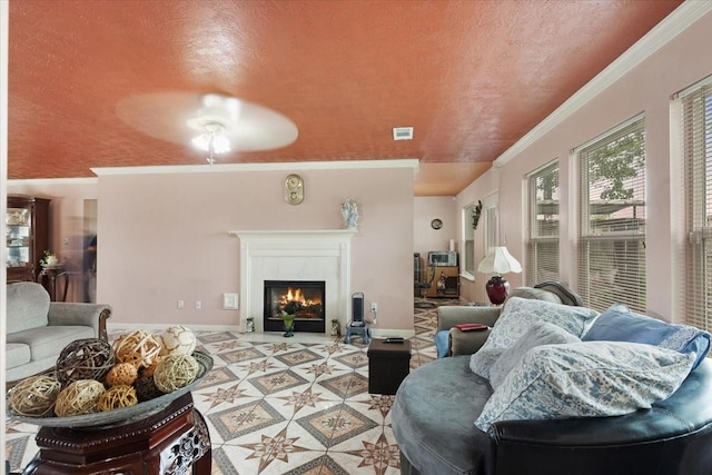 10819 Belle Haven Dr, Houston, TX 77065 - living room with a glass covered fireplace and ornamental molding