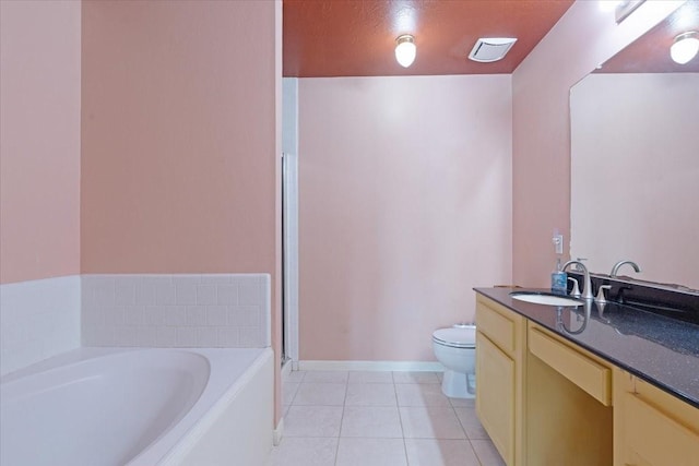 10819 Belle Haven Dr, Houston, TX 77065 - full bathroom with vanity, a garden tub, and tile patterned floors