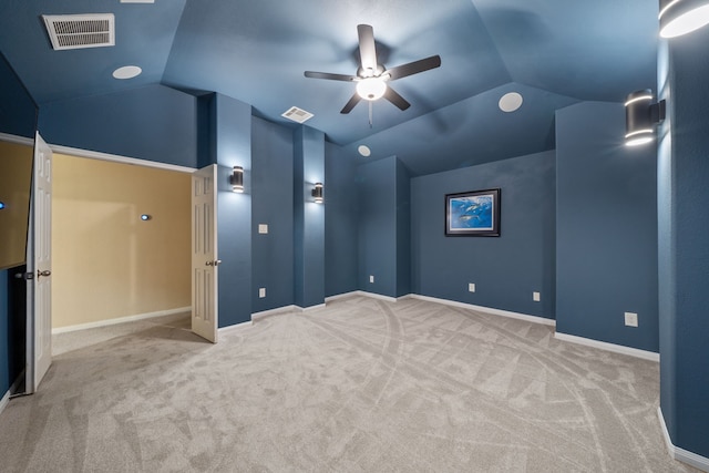 19610 Blushing Meadow Dr, Cypress, TX 77433 - carpeted home theater with lofted ceiling and a ceiling fan
