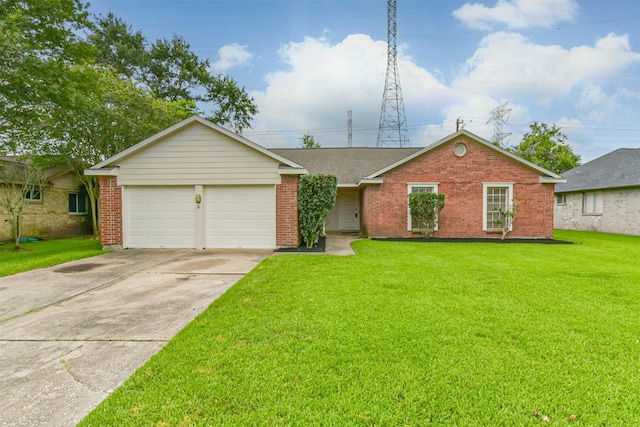 622 Magnolia Bend St, League City, TX 77573 - ranch-style house featuring brick siding, concrete driveway, a front yard, and a garage