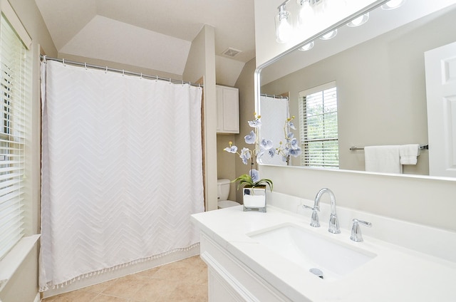 25619 Tower Side Ln, Katy, TX 77494 - bathroom featuring vanity, tile patterned floors, and curtained shower