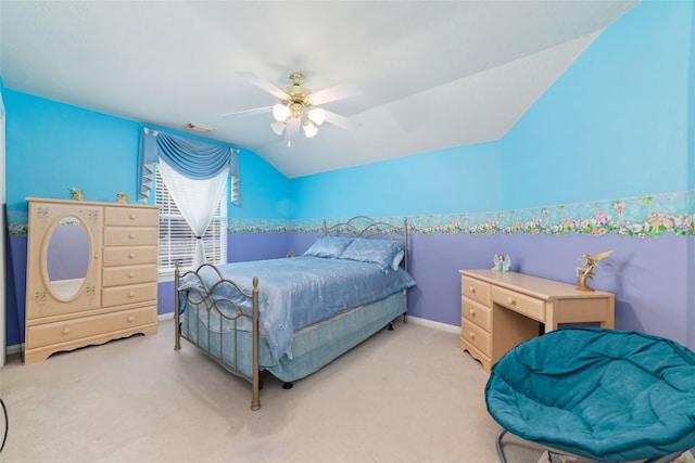 7311 Open Oak Way, Humble, TX 77346 - carpeted bedroom with lofted ceiling and a ceiling fan