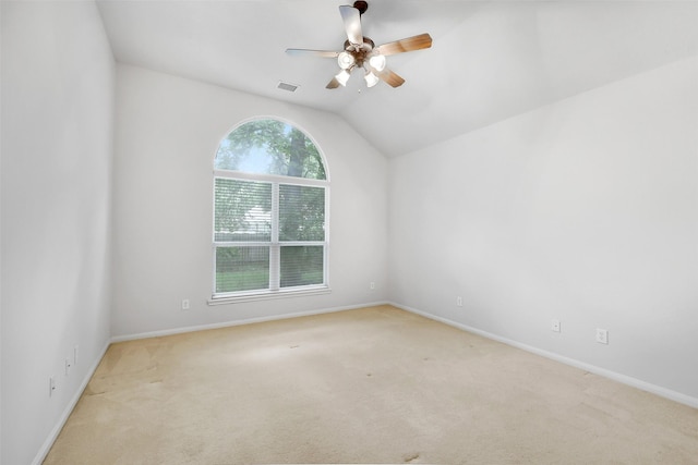 31 S Creekmist Pl, Conroe, TX 77385 - unfurnished room with a ceiling fan, light carpet, and vaulted ceiling