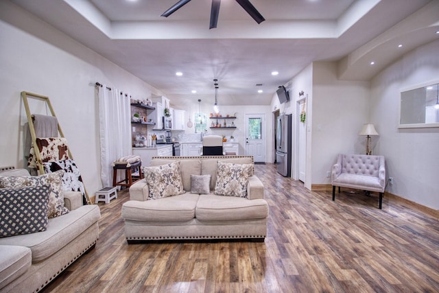 1226 Rd 5007, Cleveland, TX 77327 - living area featuring wood finished floors, ceiling fan, and recessed lighting