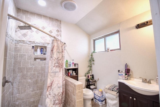 1226 Rd 5007, Cleveland, TX 77327 - full bathroom with vanity, tiled shower, and vaulted ceiling