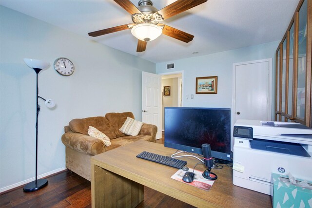 840 Threadneedle St E Unit 208, Houston, TX 77079 - office with dark wood finished floors and a ceiling fan