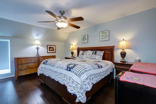 840 Threadneedle St E Unit 208, Houston, TX 77079 - bedroom with wood finished floors, lofted ceiling, and a ceiling fan