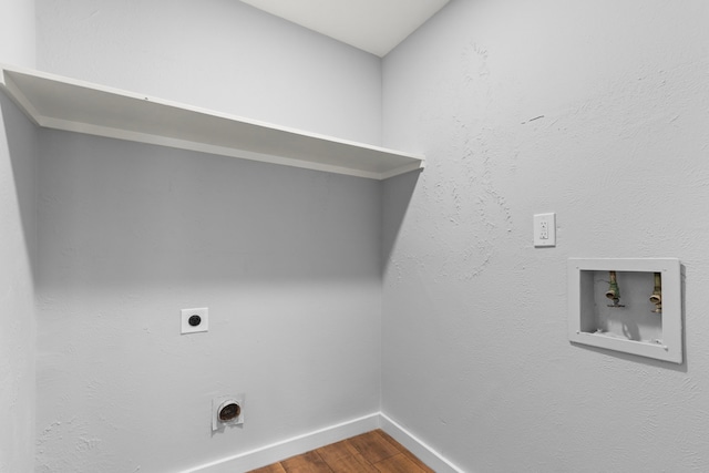 16234 Bowridge Ln, Houston, TX 77053 - washroom featuring hookup for an electric dryer, hookup for a washing machine, and dark wood-style flooring
