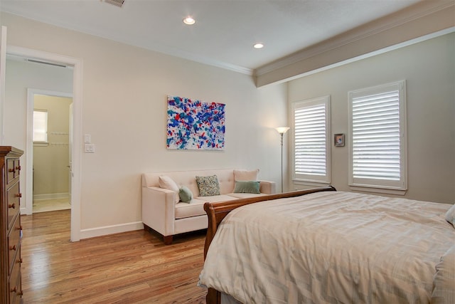 4314 Gibson St Unit B, Houston, TX 77007 - bedroom with light wood finished floors, ornamental molding, and recessed lighting